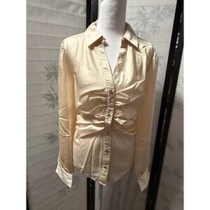 Miss Selfie Cream Ruched Satin Blouse X-Large (XL) Button-Front Long Sleeve NWT